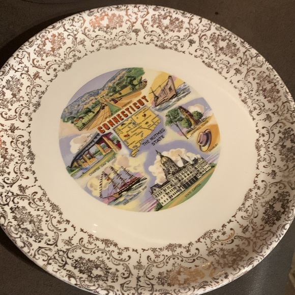 1960s Vintage Connecticut Tourist Souvenir Ceramic Collectible Plate Gold Edge - Picture 15 of 17